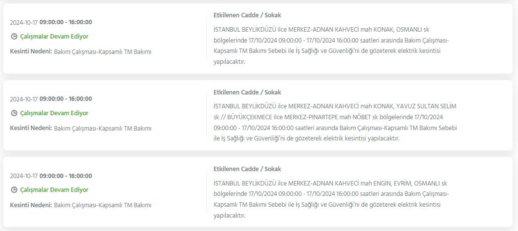 İstanbul'da bu gece yarısından itibaren 19 ilçede elektrik kesintileri yaşanacak 16